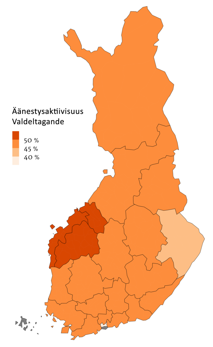 Figur 1. Valdeltagande i områdesvalet 2022 enligt välfärdsområde